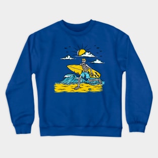 Surfing Skeleton Running on the Beach Crewneck Sweatshirt